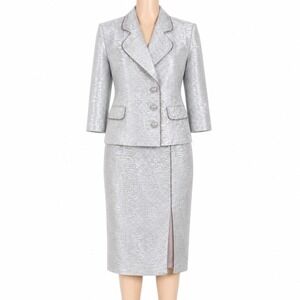 Solini Vintage Silver Metallic Skirt Suit Set Womens 12 Mylar Evening Glam Chic